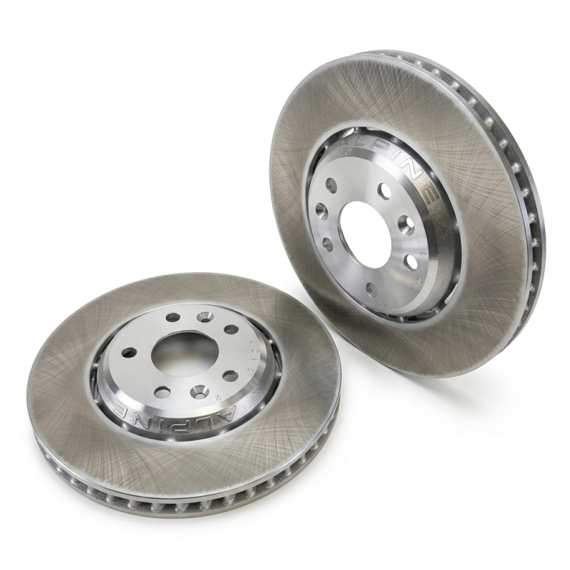 High-performance front and rear 320mm ventilated brake disc kit for Alpine A110 1.8T and Clio 4 RS.