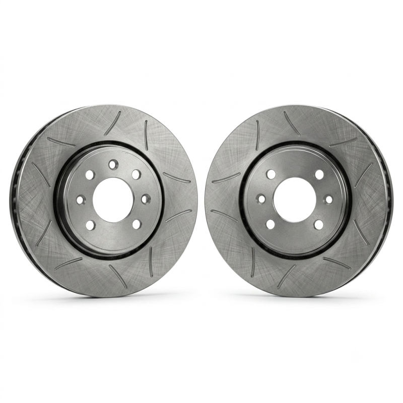 Pair of high-carbon slotted and ventilated Brembo MAX front performance brake discs for Renault Clio 2 RS and Twingo 2 RS. Pair of high-carbon slotted and ventilated Brembo MAX front performance brake discs for Renault Clio 2 RS and Twingo 2 RS.