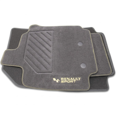 Kit tapis de sol sur-mesure d origine Renault Sport avec broderie ecriture jaune pour Clio 3 RS.