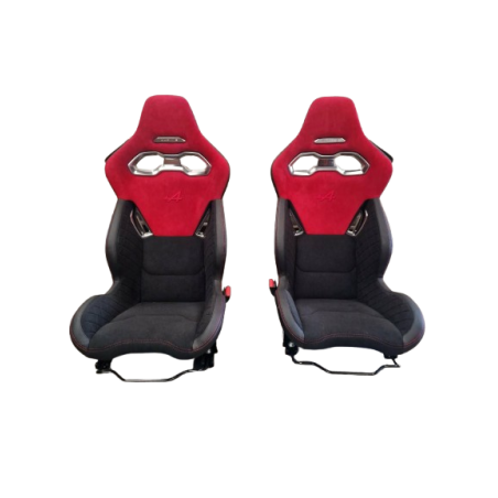 OEM Alpine A110 seats in Seismic Red Leather Alcantara ref 870006492Y 870505498S.